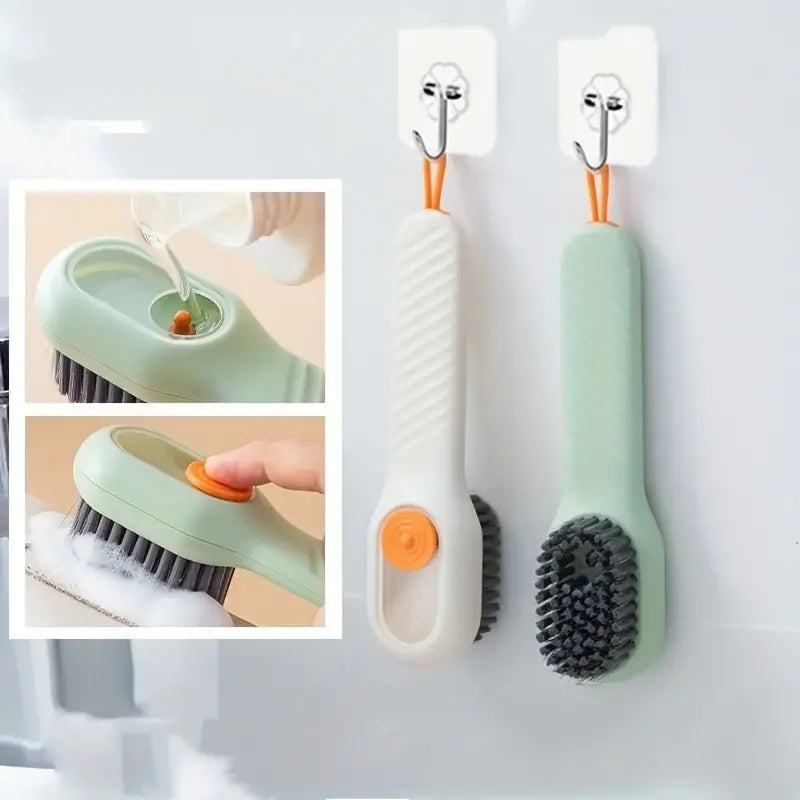 1pc Multi-function automatic spot shoe brush soft hair hand pressure hanging hole suitable for clothing carpet plastic handles