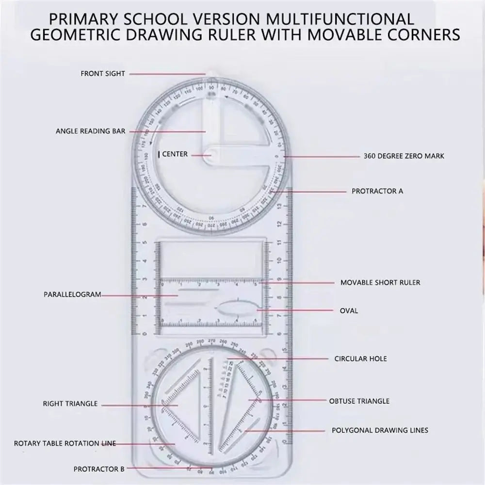 Activity Angle Drawing Ruler Multifunctional Ruler Straight Geometry Ruler Transparent Measurement Drawing Template