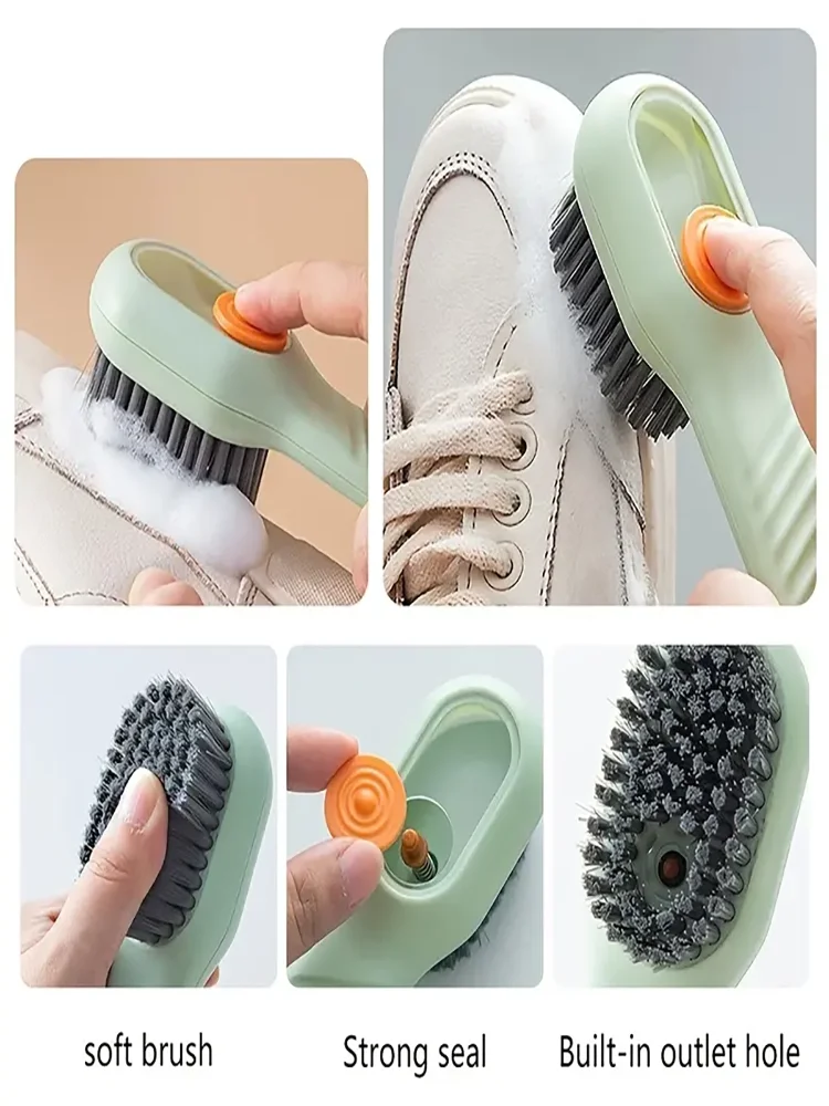 1pc Multi-function automatic spot shoe brush soft hair hand pressure hanging hole suitable for clothing carpet plastic handles