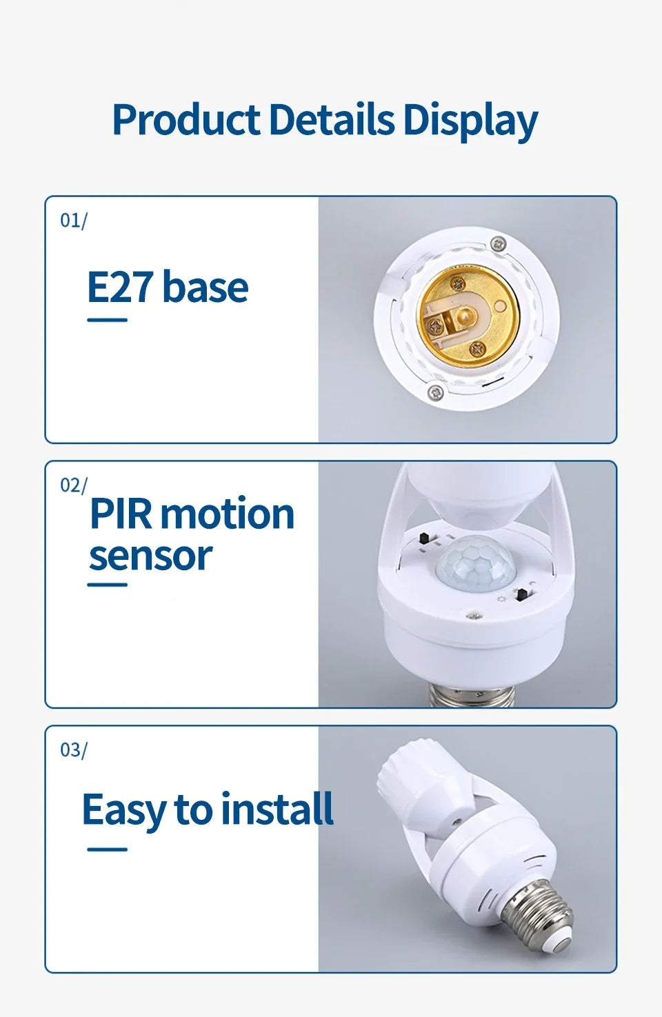 AC85-265V Motion Sensor Lamp Head Base E27 E26 Switch Bulb Holder Socket Adapter Converter Human Induction Infrared Body Sensor