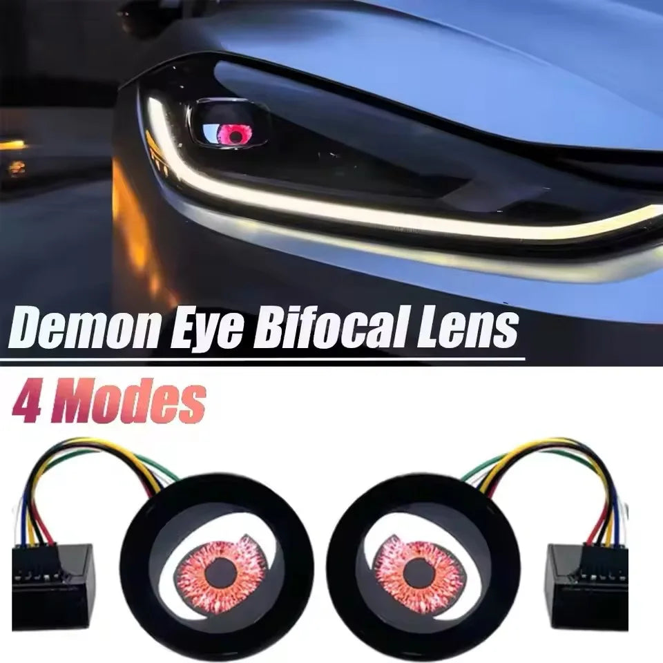 CAR-REFINE 8 modes Universal Blink Demon Eyes Devil Led Headlights Lens 5V 12V 3.0 Inch Bi Led Projector Car Light Accessories