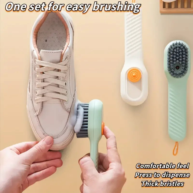 1pc Multi-function automatic spot shoe brush soft hair hand pressure hanging hole suitable for clothing carpet plastic handles