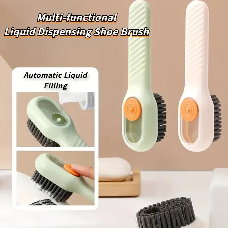 1pc Multi-function automatic spot shoe brush soft hair hand pressure hanging hole suitable for clothing carpet plastic handles