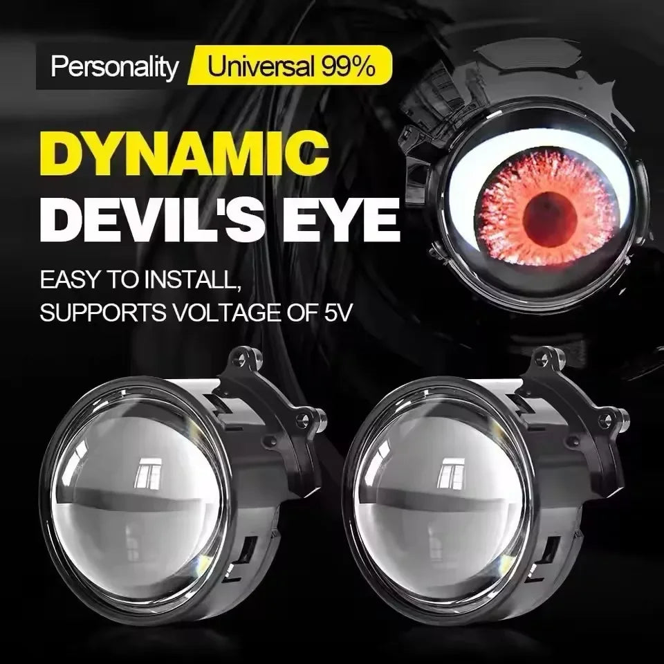 CAR-REFINE 8 modes Universal Blink Demon Eyes Devil Led Headlights Lens 5V 12V 3.0 Inch Bi Led Projector Car Light Accessories